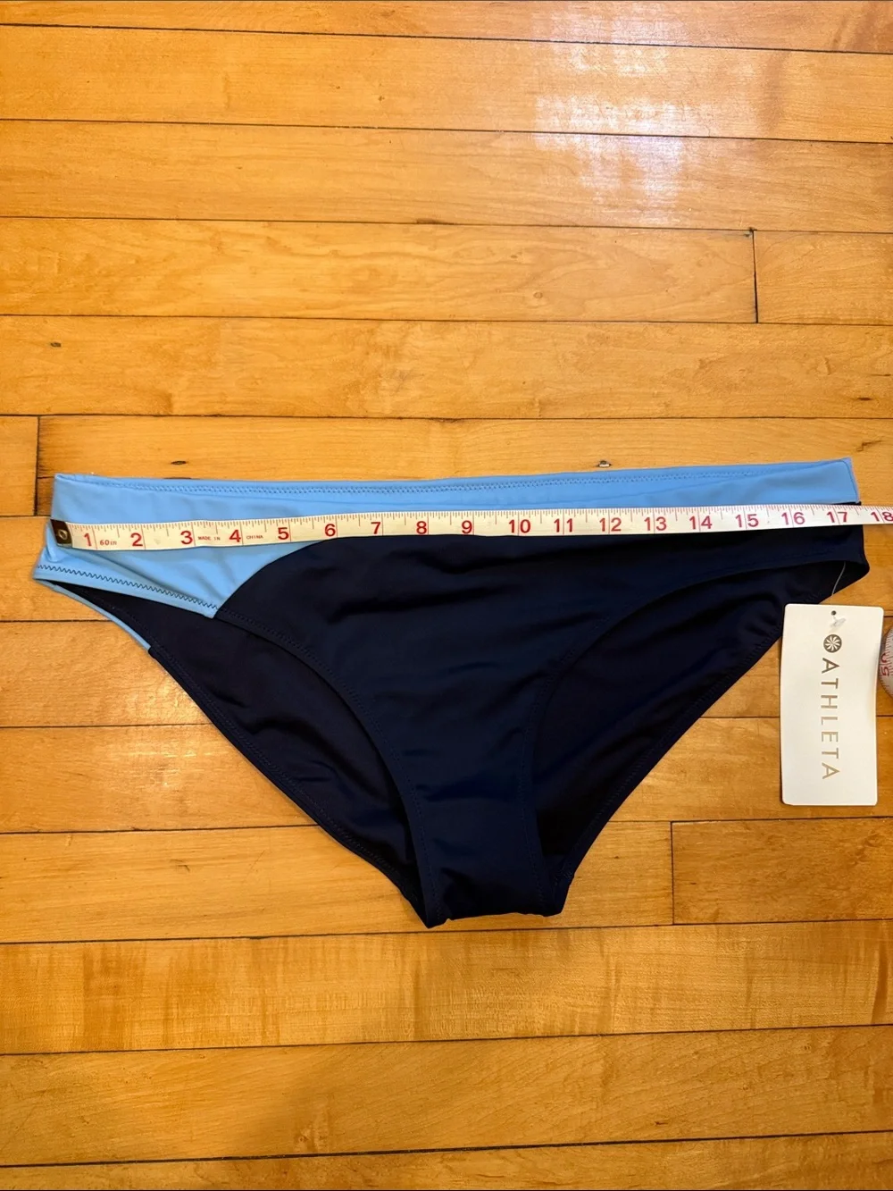 Athleta Navy Bikini Bottoms with Light Blue Waistband